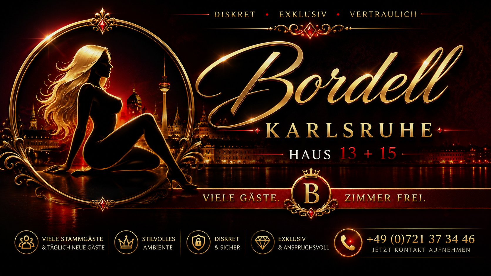 Bordell Karlsruhe &ndash; Haus 13 + 15. Viele G&auml;ste, Zimmer frei.
